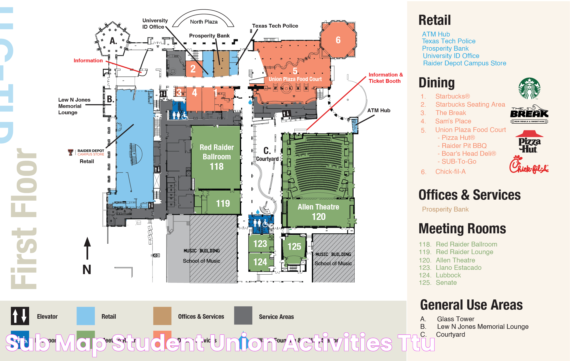 SUB Map Student Union & Activities TTU