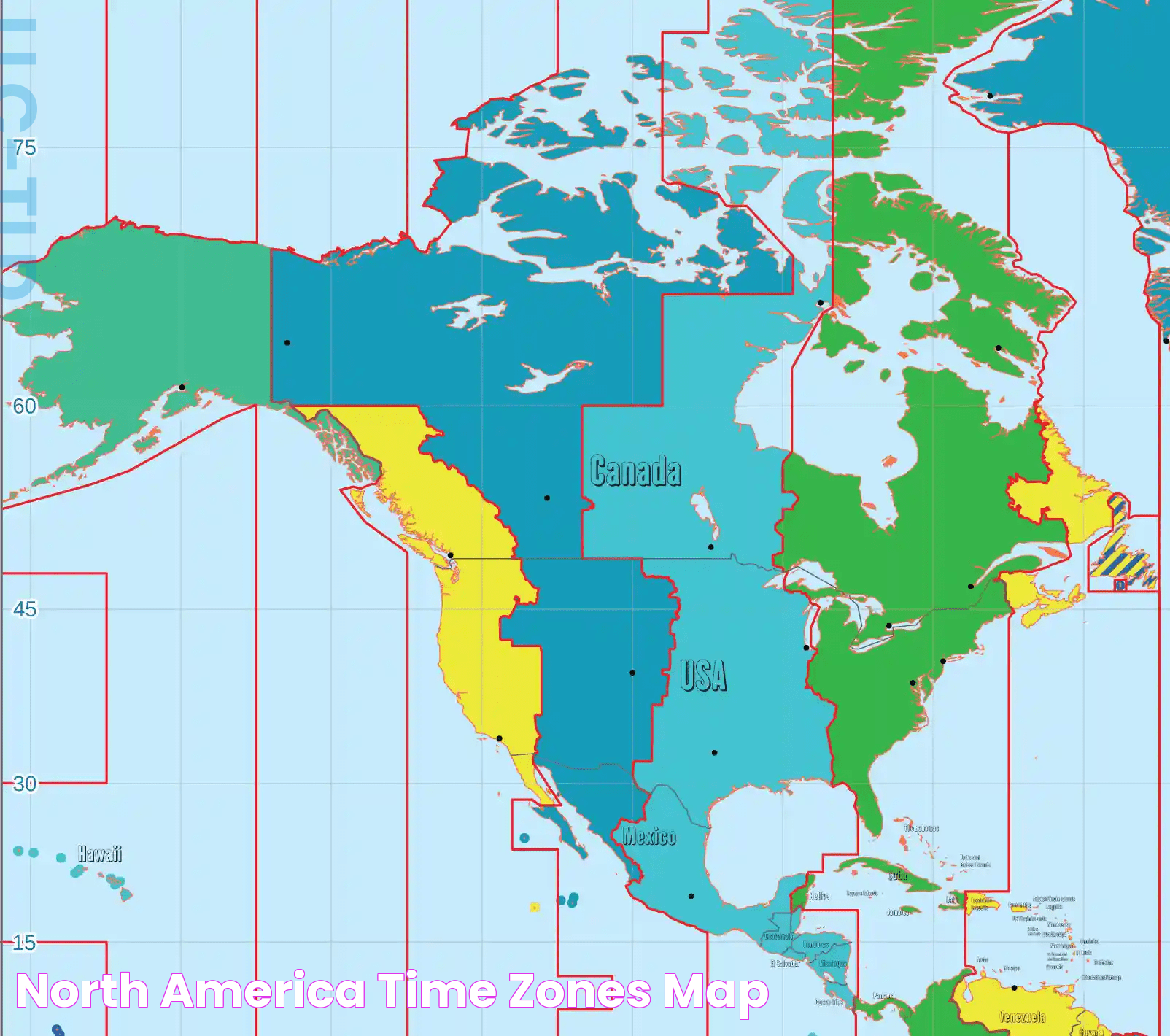 North America Time Zones Map