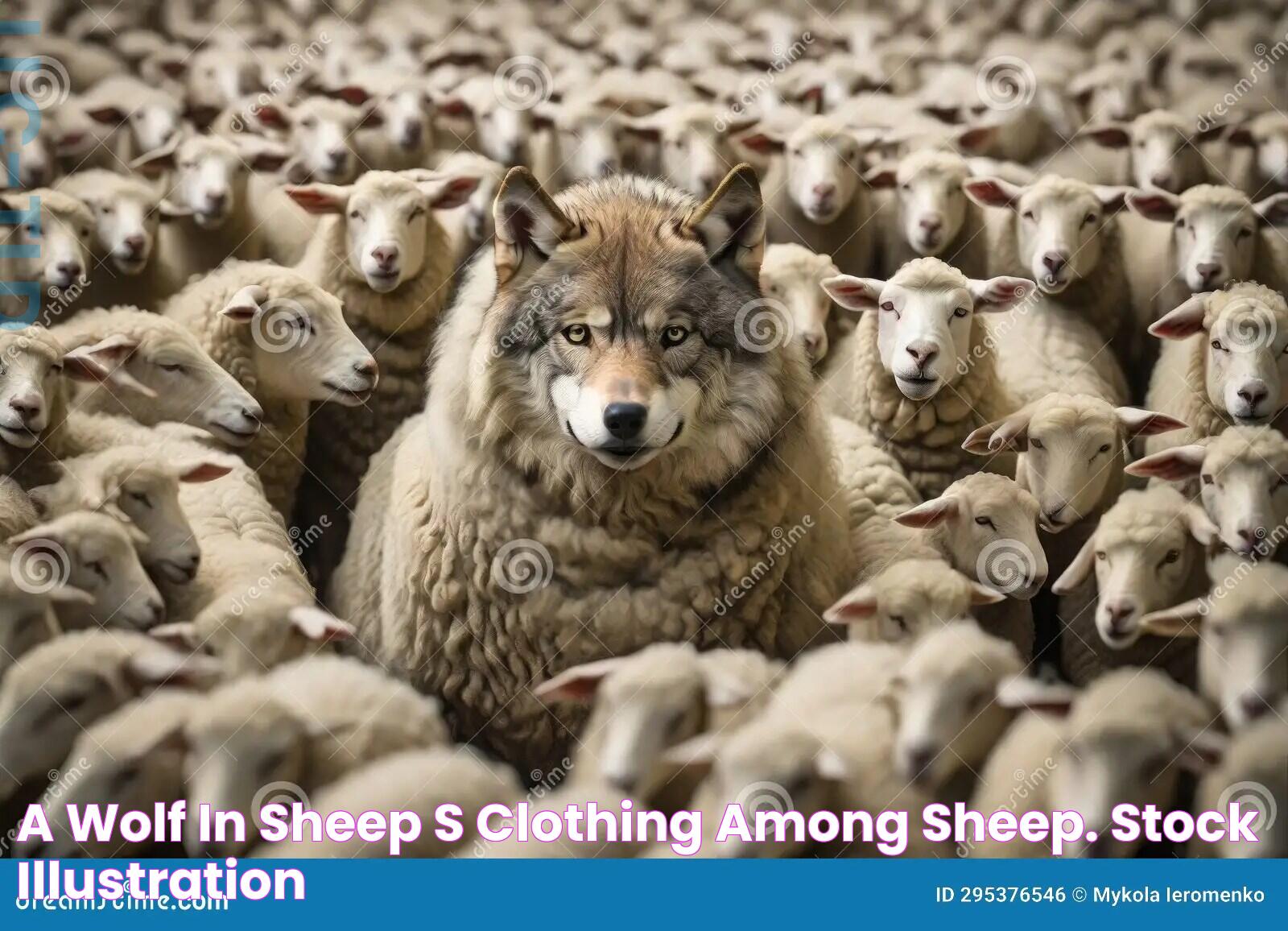 A Wolf in Sheep S Clothing among Sheep. Stock Illustration