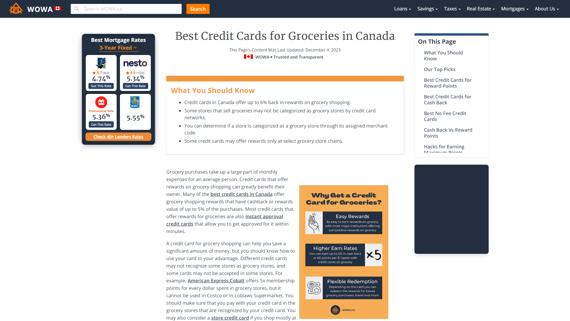 Best Credit Cards for Groceries in Canada WOWA.ca