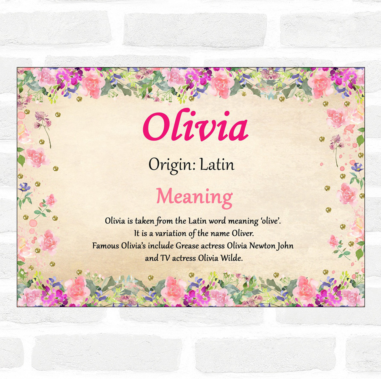 Olivia Name Meaning Floral Certificate The Card Zoo