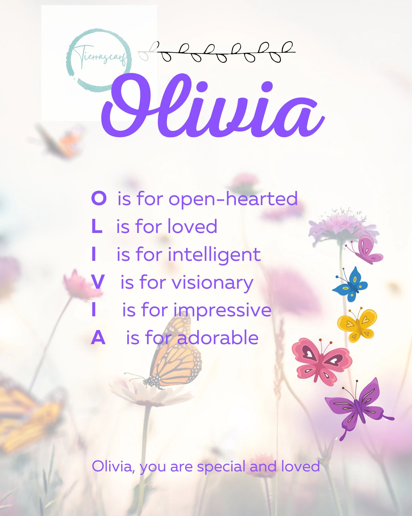 Olivia Name Meaning Printable Downloadable File Wall Hanging Etsy