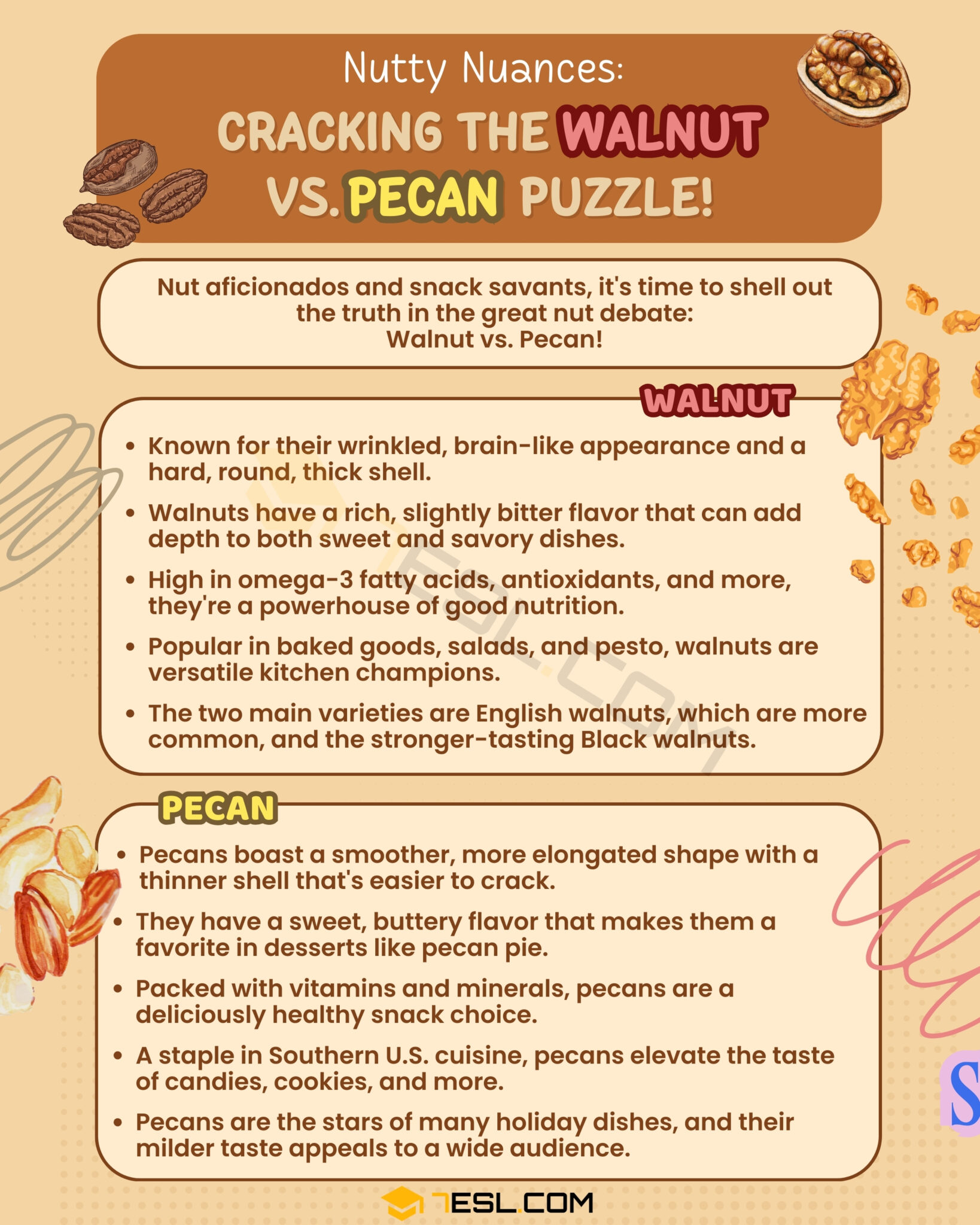 Walnut vs. Pecan Difference between Walnut and Pecan • 7ESL