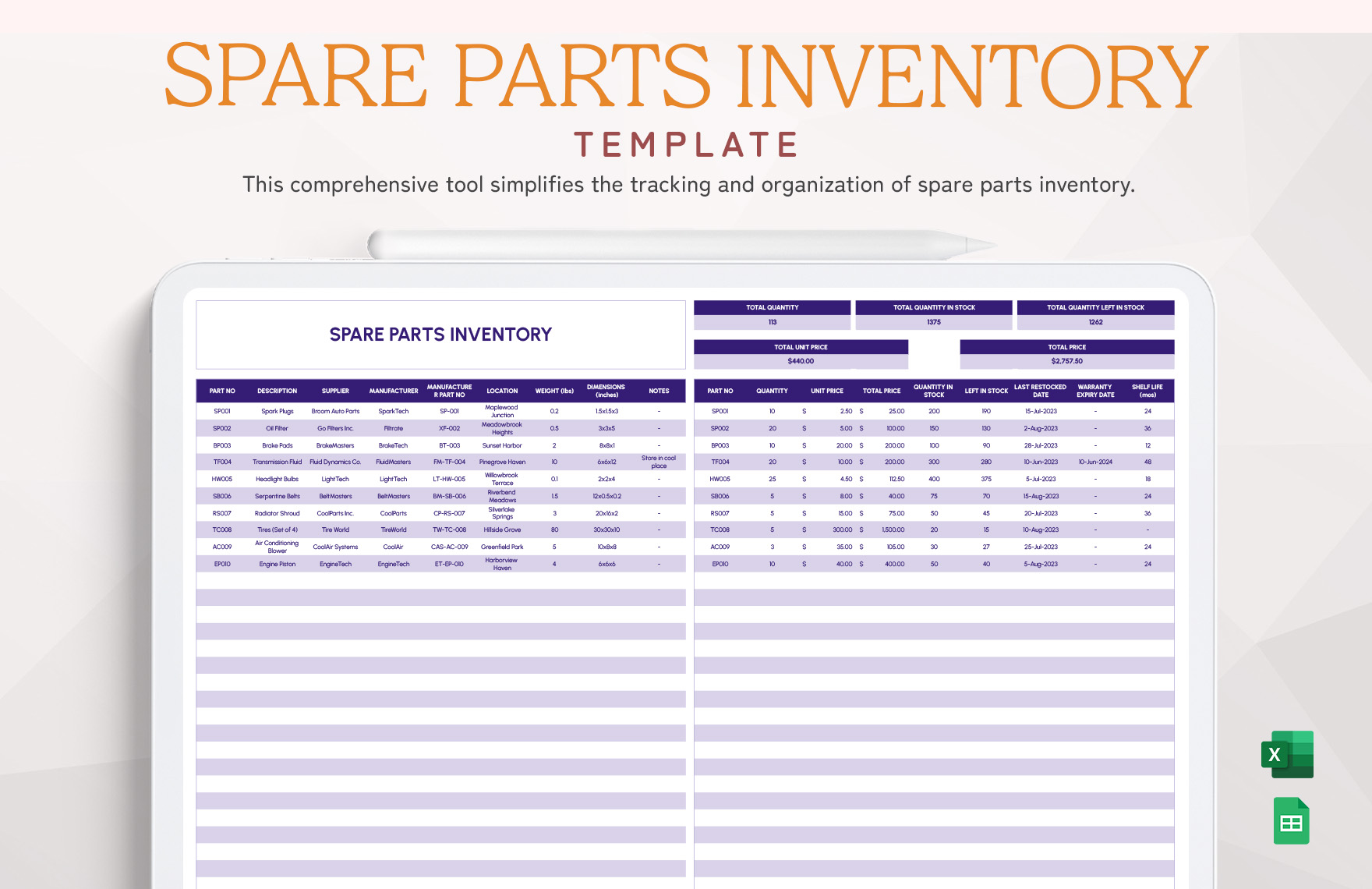 Hotel Inventory Template in Excel, Google Sheets Download