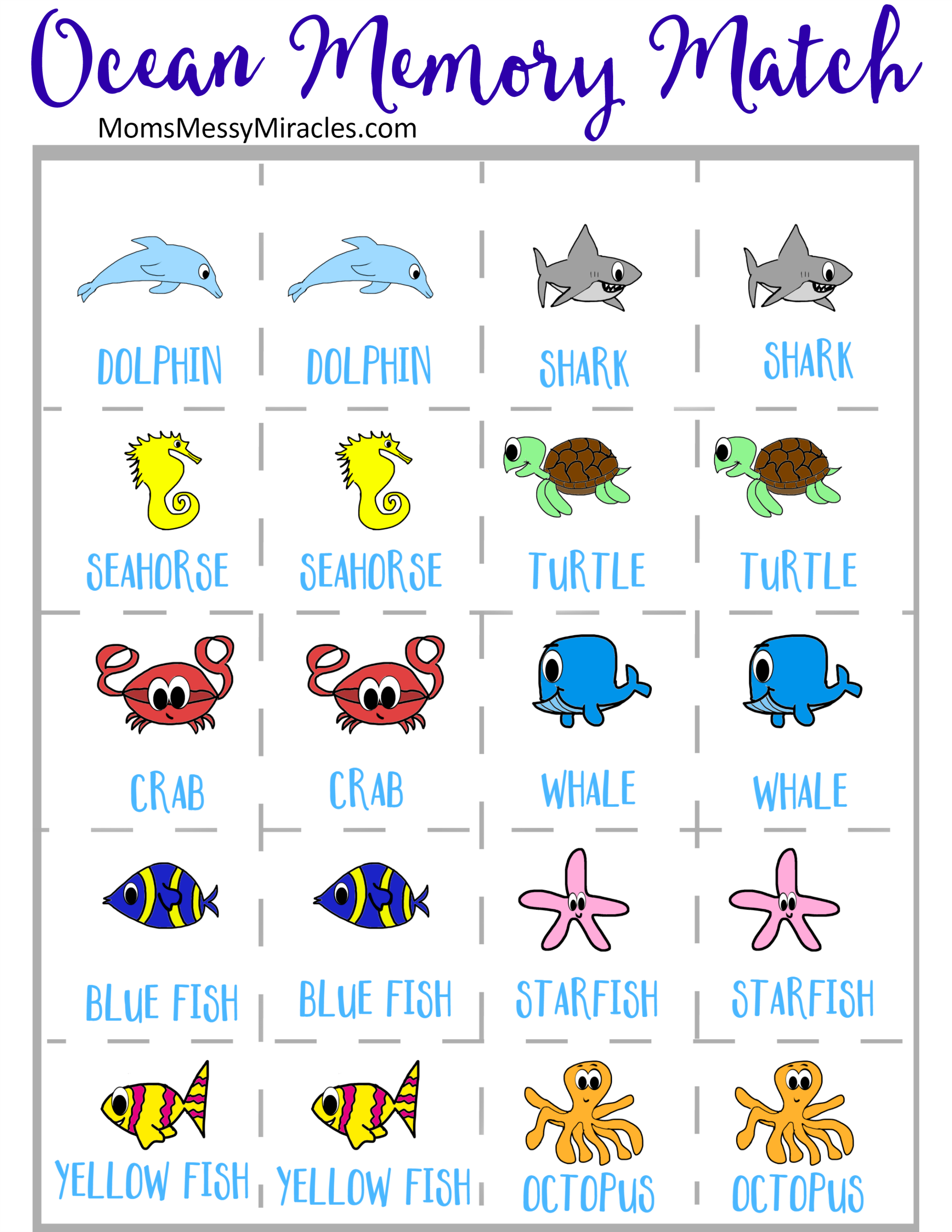 Printable Ocean Memory Game The Shirley Journey Memory games, Ocean